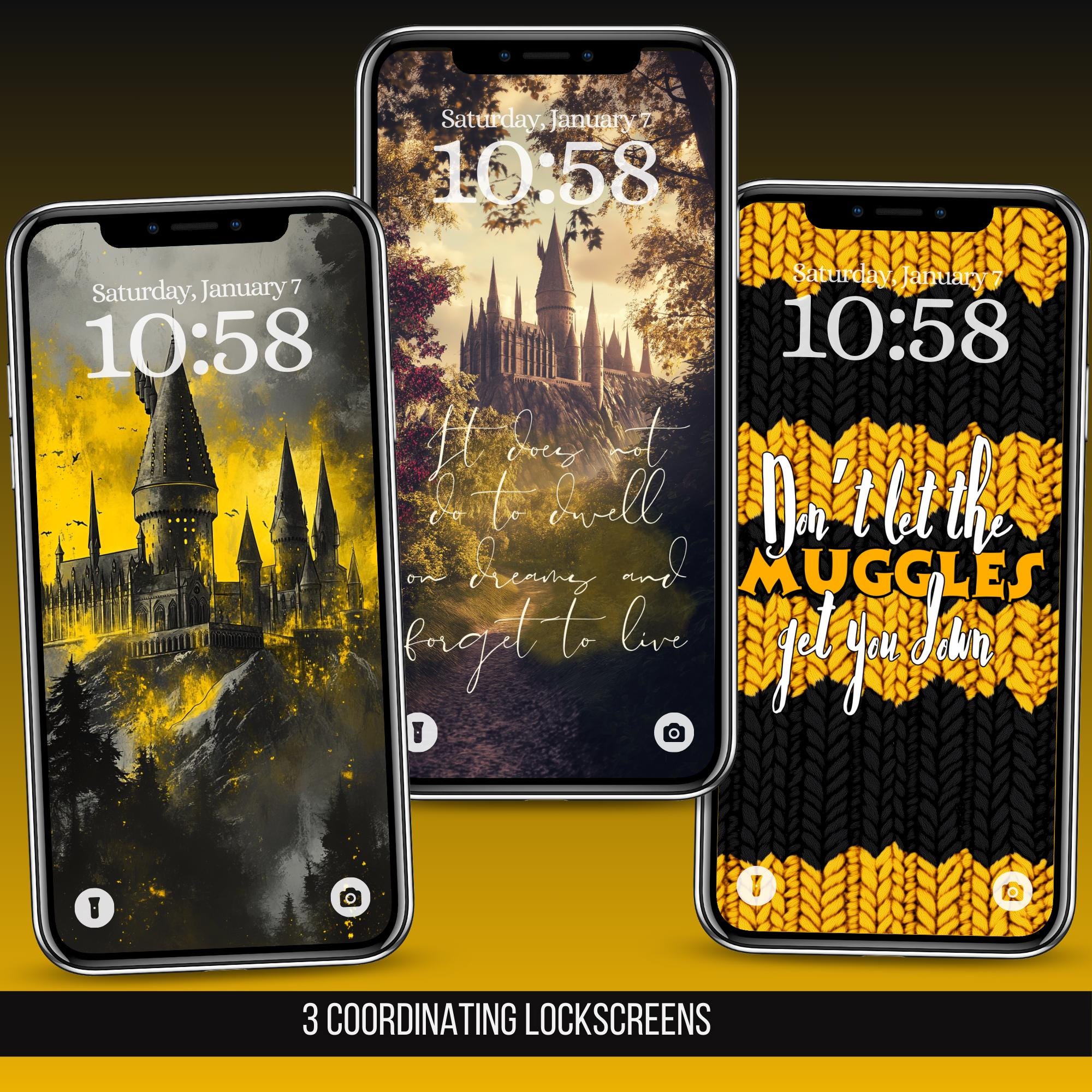 Hufflepuff Harry Potter iPhone Bookshelf Background and Matching Lockscreens with Favorite Book Quotes - Thumbnail 3