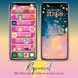 Rapunzel iPhone iOS 18 Bokhylla Bakgrunder & Låsskärm Set