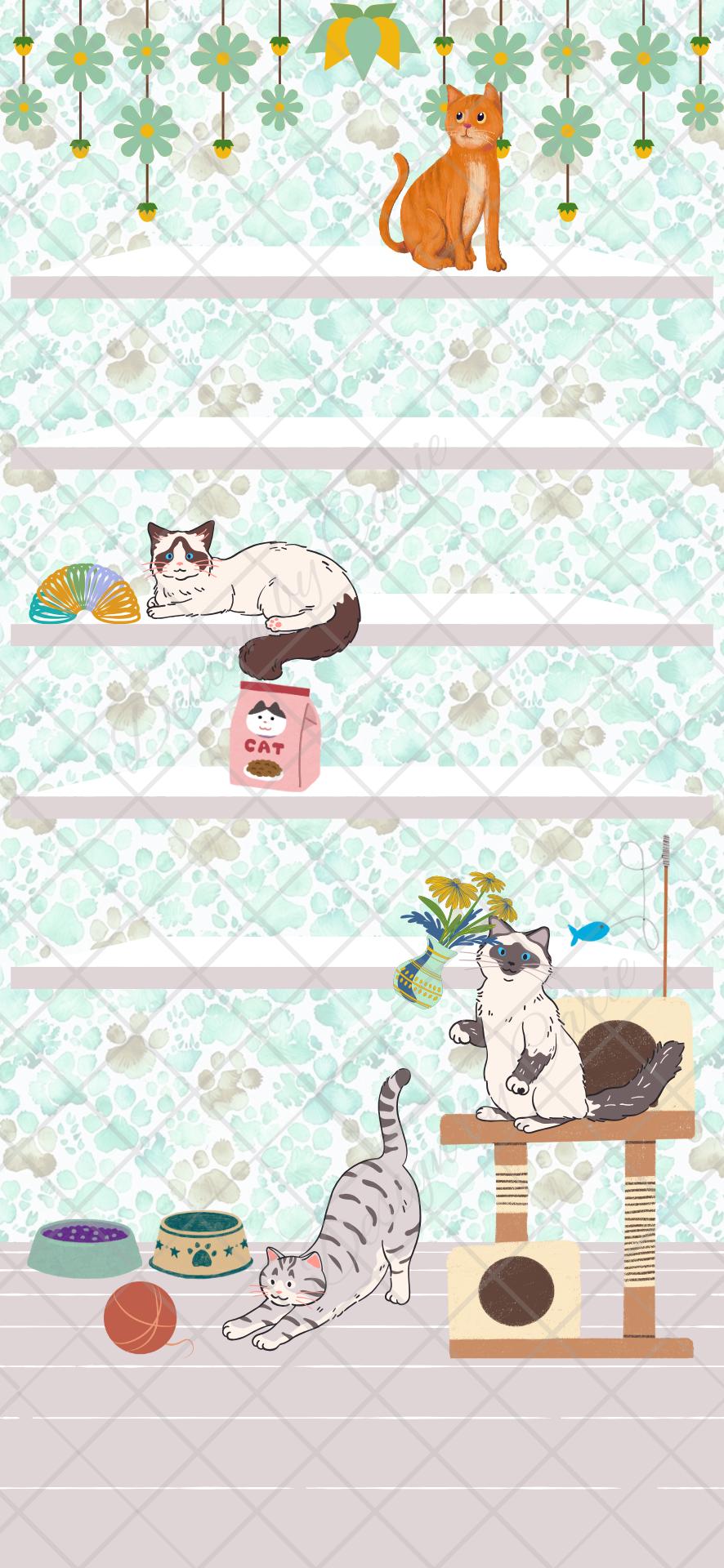 Cat Lover’s Pastel Rainbow iPhone Bookshelf Backgrounds & Matching Lockscreens - Thumbnail 6
