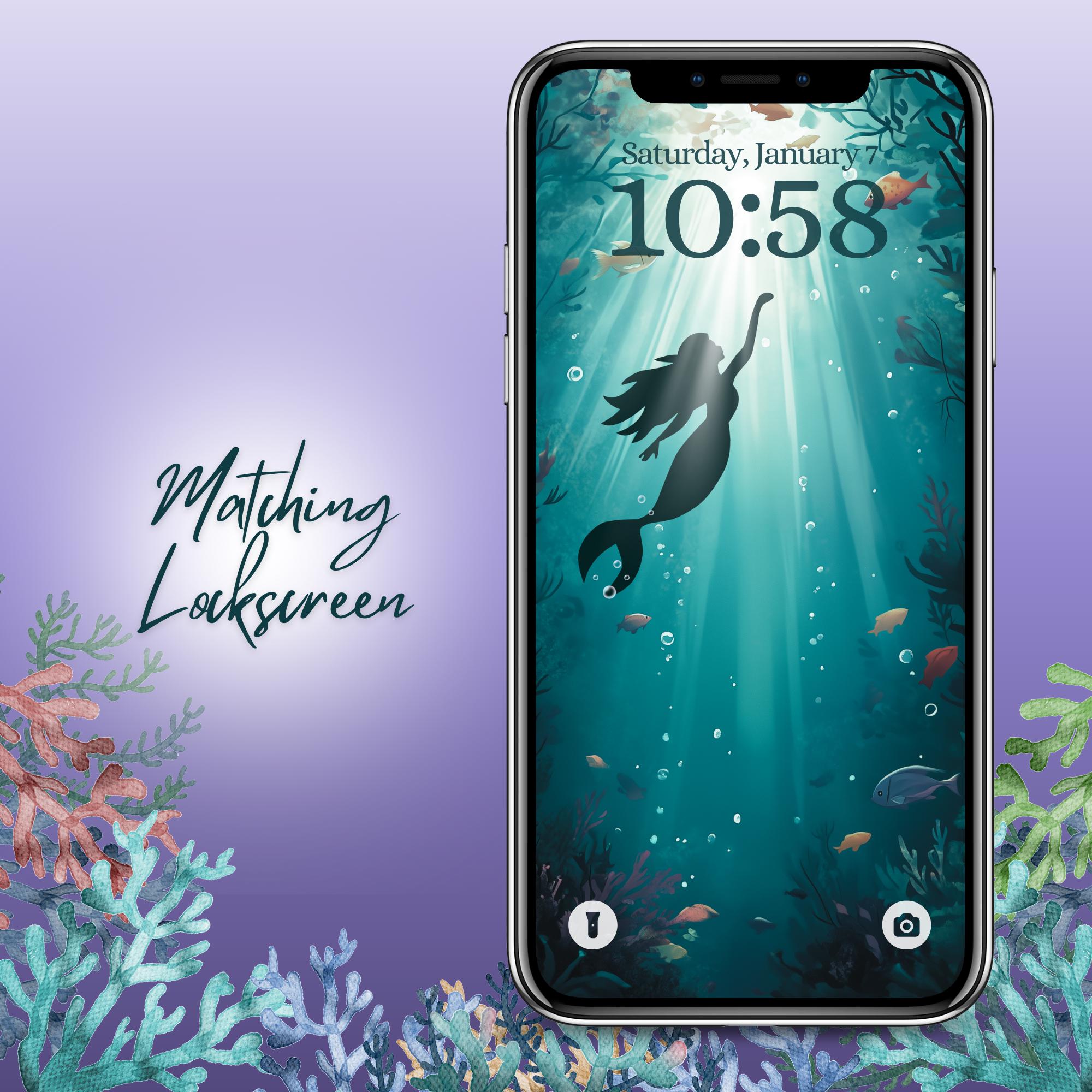Little Mermaid iPhone iOS 18 Bookshelf Background & Lockscreen Set - Thumbnail 3
