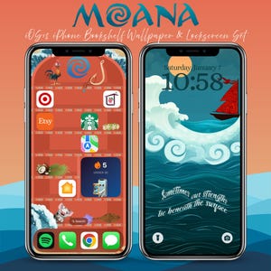 Set libreria e schermata di blocco Moana per iPhone iOS 18 - Magica decorazione da parete con principesse Disney, grazioso sfondo per telefono, decorazioni Disney per i fan di iPhone