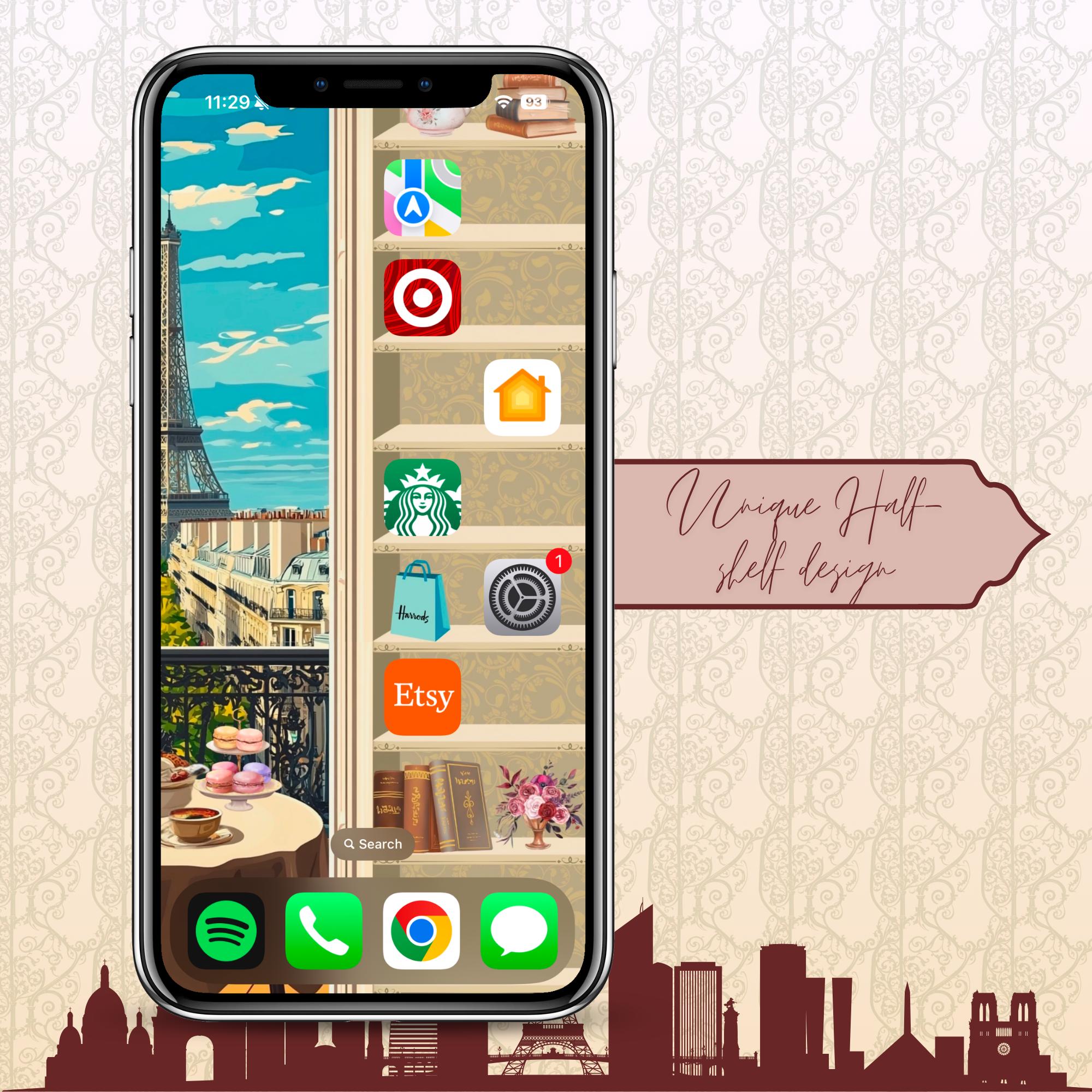 Afternoon Tea in Paris - iPhone Bookshelf Backgrounds with Matching Eiffel Tower Lockscreen - Thumbnail 2