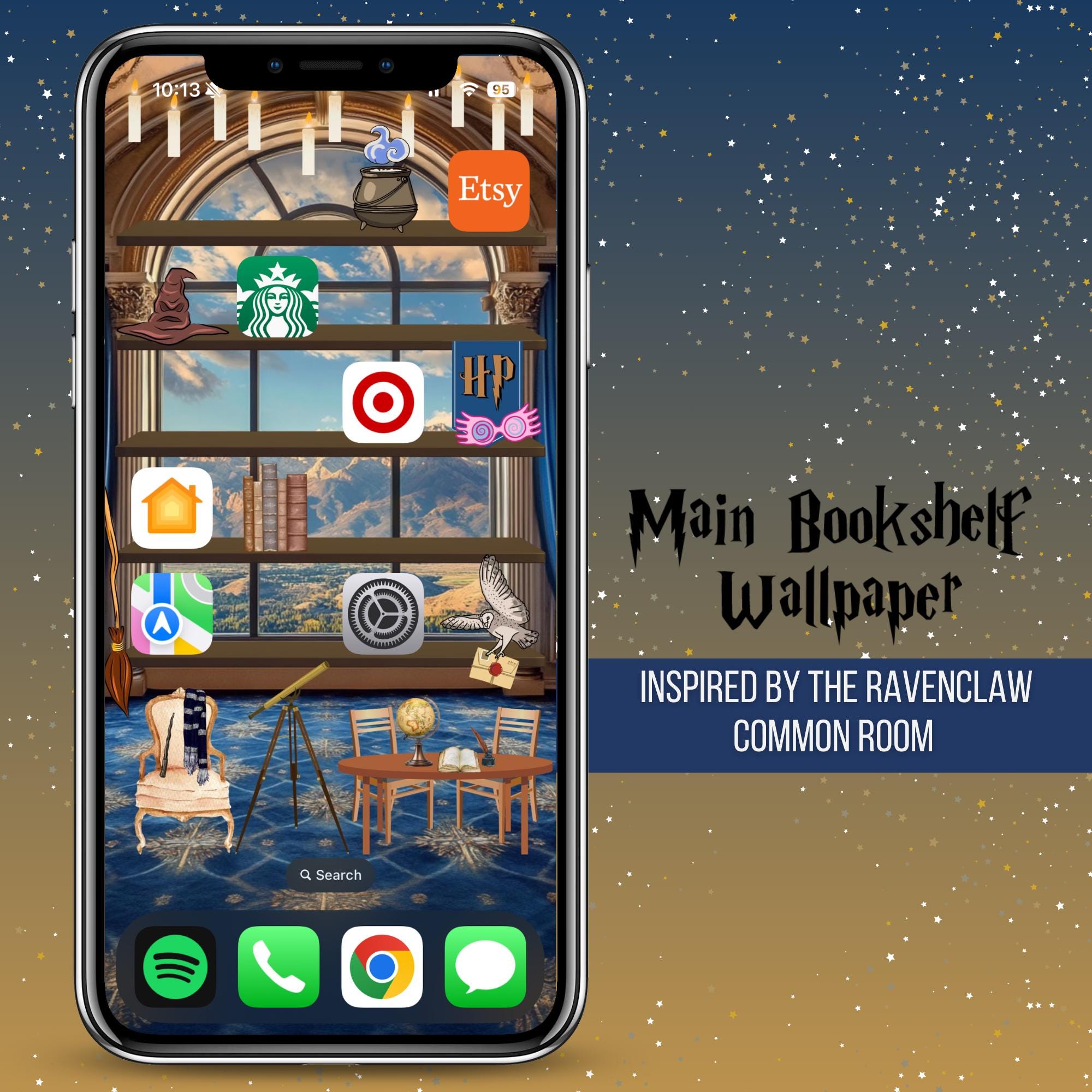 Ravenclaw Harry Potter Bookshelf Background for iPhone & Matching Book Quote Lockscreens - Thumbnail 2