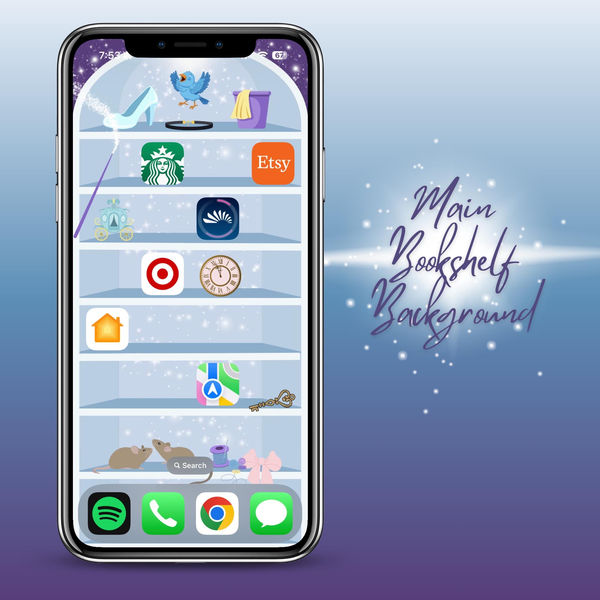 Disney's Cinderella iPhone Bookshelf Backgrounds & Lockscreen Set - Thumbnail 2