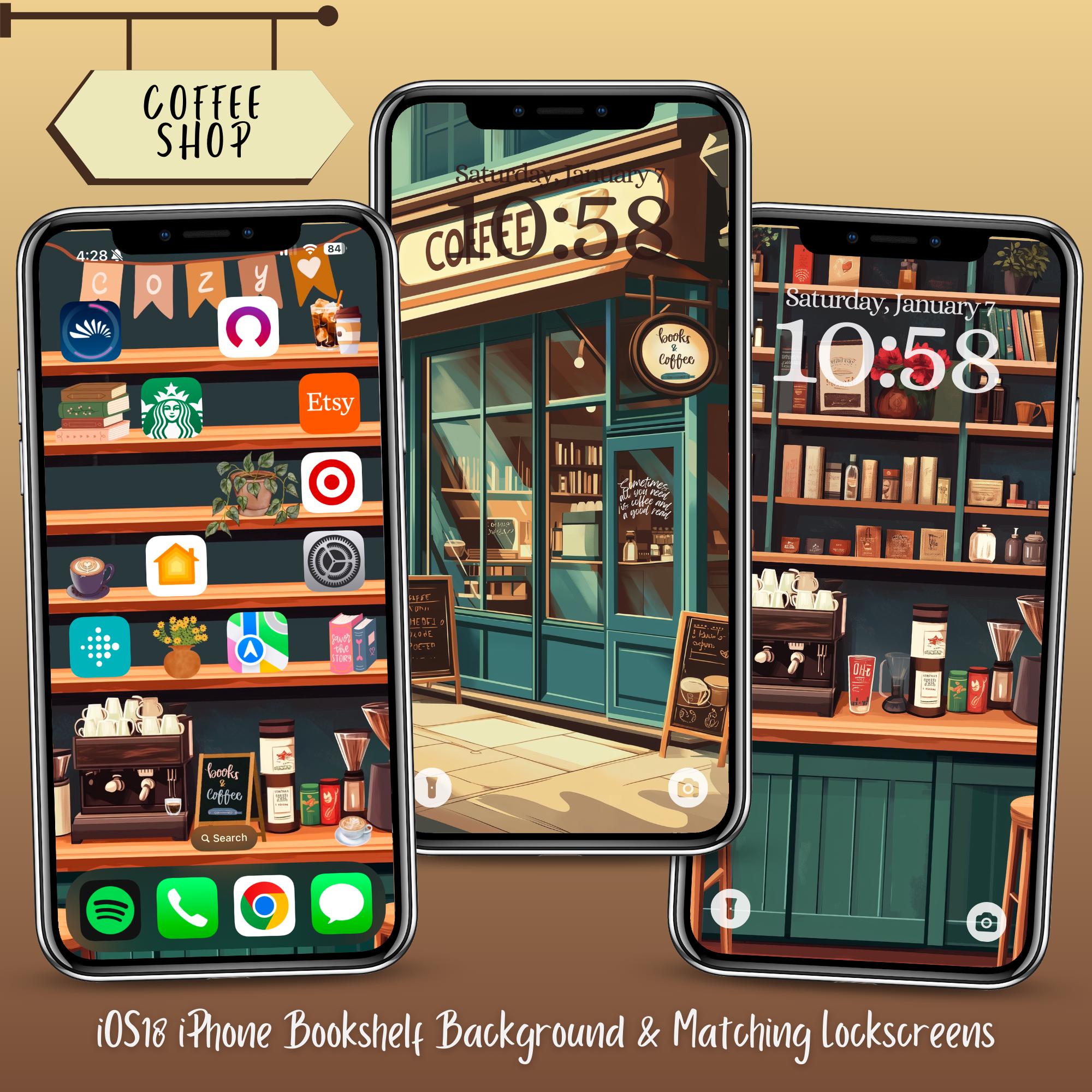 Coffee Shop iPhone Bookshelf Backgrounds - Image 1