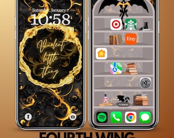 Fondos de estantería para iPhone de Fourth Wing y pantalla de bloqueo con cita de libro a juego
