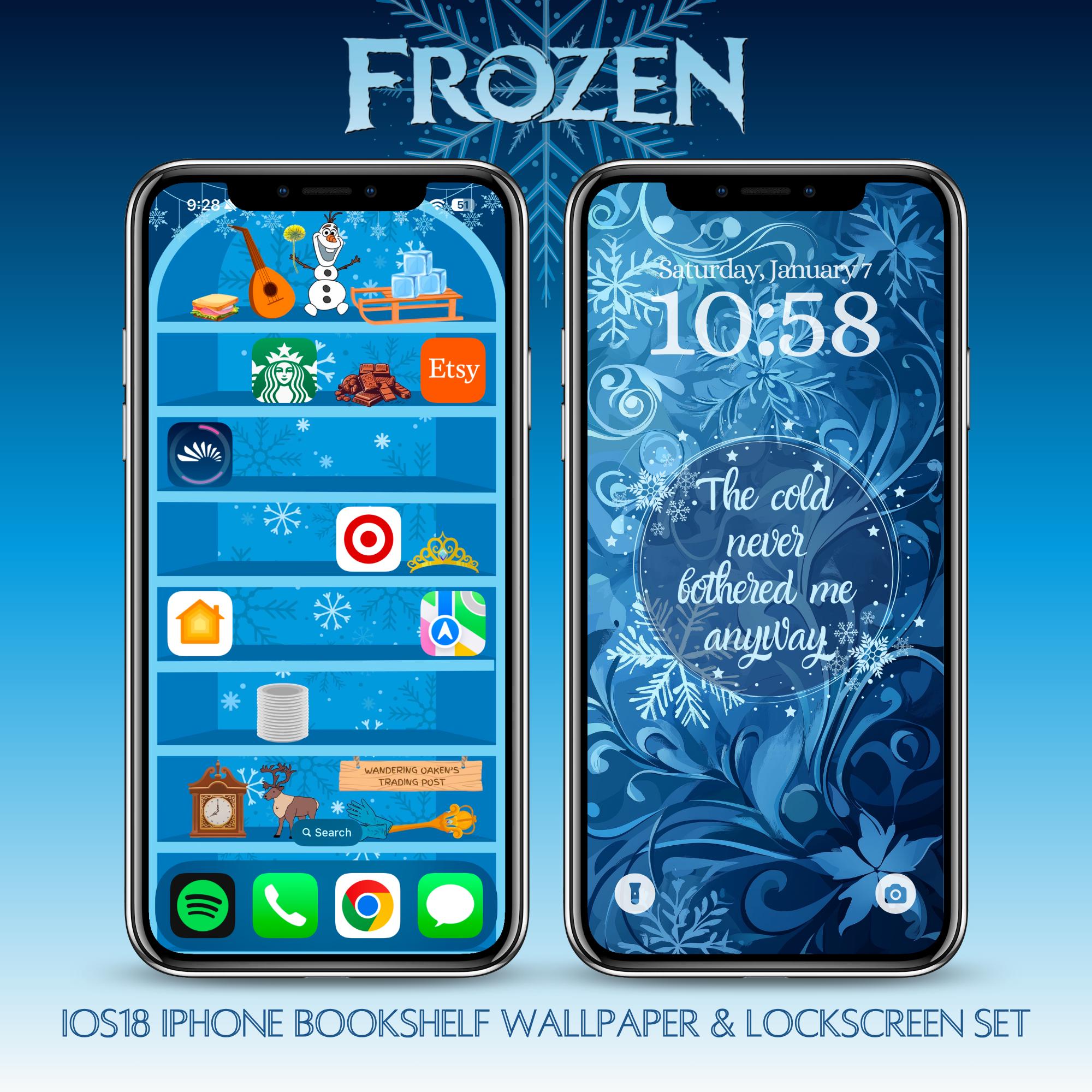 Disney's Frozen iPhone iOS 18 Bookshelf Background & Lockscreen Set