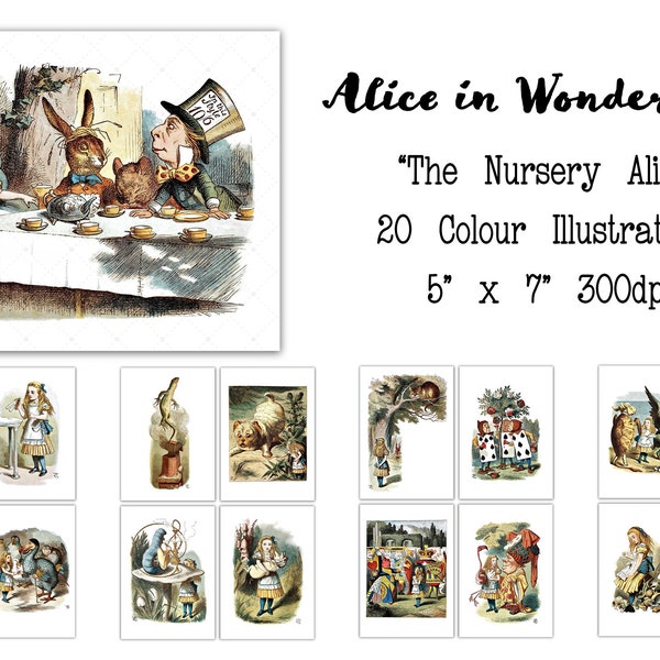 Alice in Wonderland Vintage Nursery Illustration • Print On Demand Design • Commercial Use Graphic • Instant Digital Download Art Printable