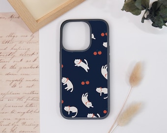 Cat Cherry Phone Case For iPhone 17/16/15/14/13/12,iPhone XS Max,iPhone 12/13 Mini,16e,17 Pro/Pro Max,Customizable Case,Personalized Gifts