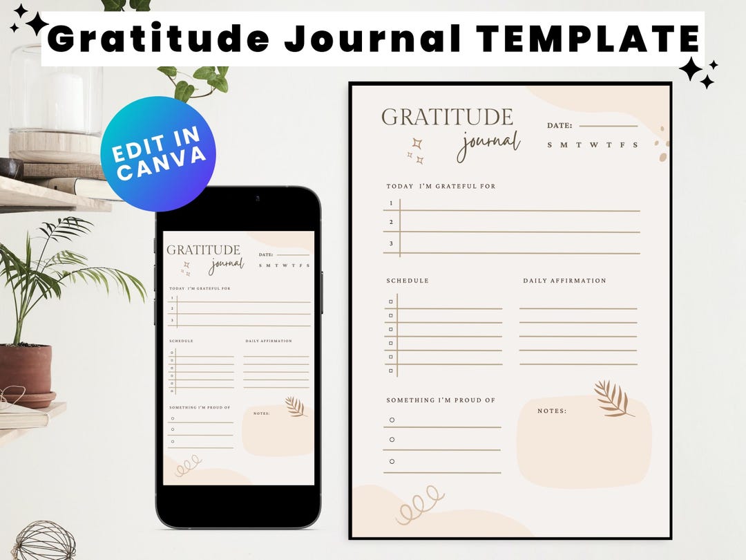 Editable Gratitude Journal Template | Canva Journal Design, A4 Daily ...