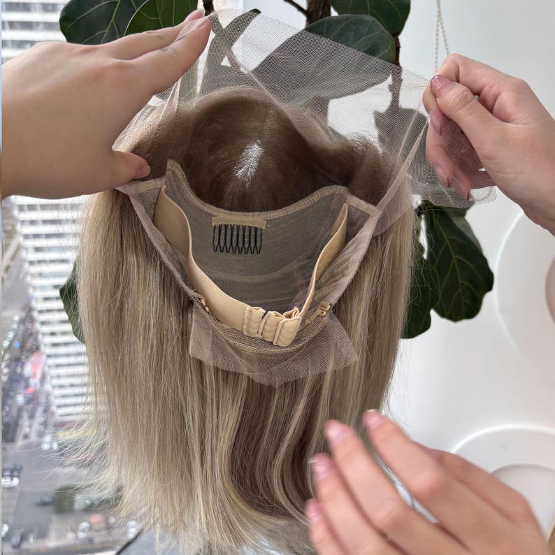 Golden Rooted Balayage Short Straight Bob Wig 100% Real Human Hair, Pre-Bleached Knots image 17