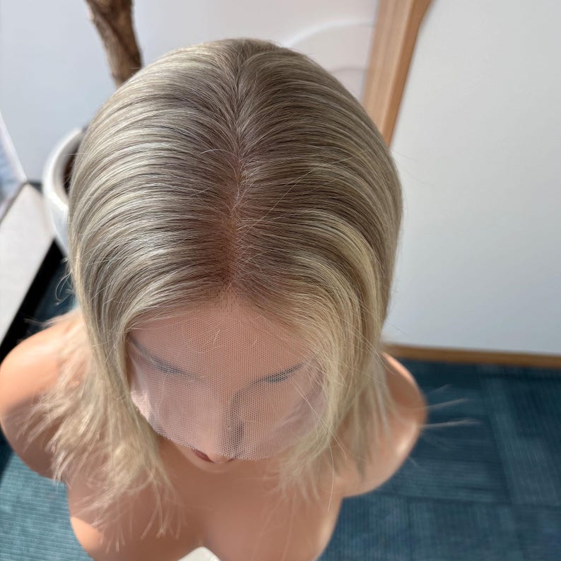 Golden Rooted Balayage Short Straight Bob Wig 100% Real Human Hair, Pre-Bleached Knots image 3