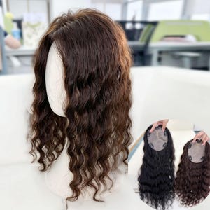 4.7x5 Inch Full Silk Base Permanent Curly Virgin Human Hair Topper, Free Part