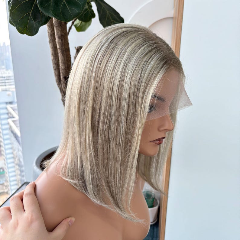 Golden Rooted Balayage Short Straight Bob Wig 100% Real Human Hair, Pre-Bleached Knots image 5