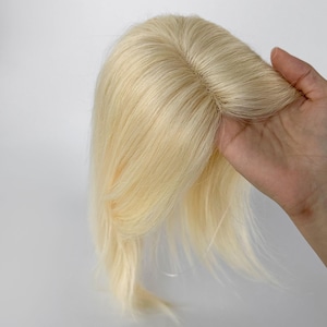 Platinum Blonde- 100%Toned Human Hair Topper with Swiss Lace: Hand - Tied, Natural Hairline & Versatile Parting 12‘’ gray coverage