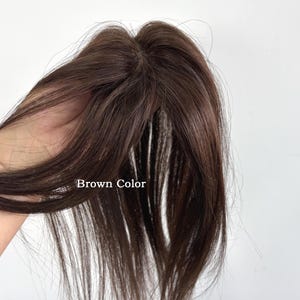 Remy Human Hair Topper – Side-Swept Bangs, 9x14cm Full Silk Base （Black/Brown）