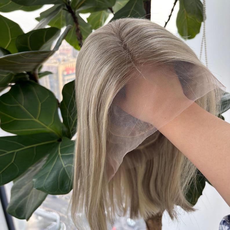 Golden Rooted Balayage Short Straight Bob Wig 100% Real Human Hair, Pre-Bleached Knots image 12