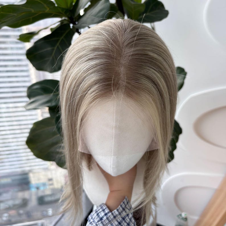 Golden Rooted Balayage Short Straight Bob Wig 100% Real Human Hair, Pre-Bleached Knots image 11