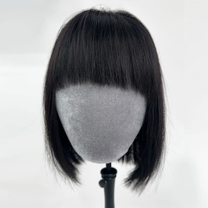 Black Bob Wig with Bangs, 10/12 Inch, Silk Base 12×13cm, 120 Density, 100% real Human Hair for women