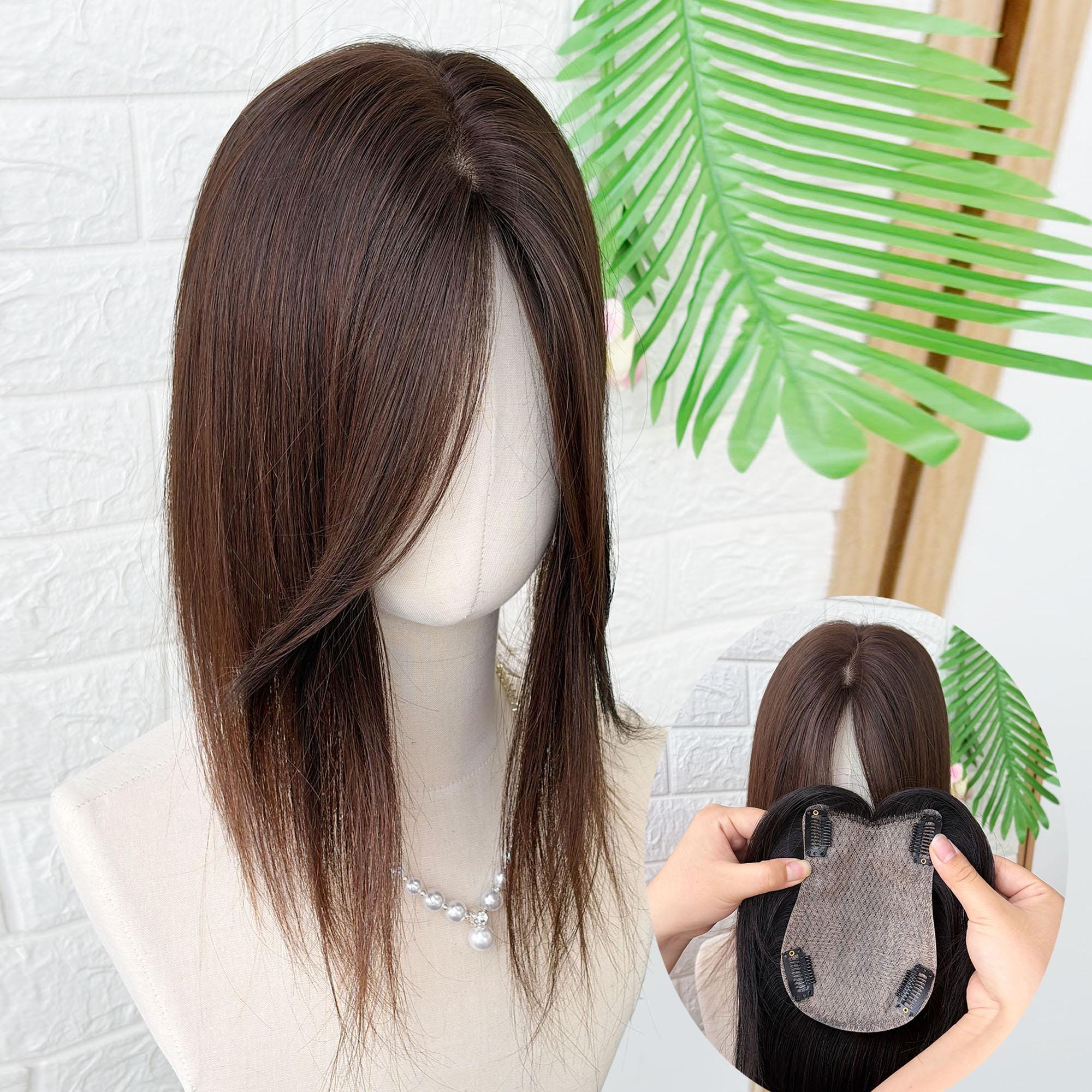 Remy Human Hair Topper – Side-swept Bangs, 9x14cm Full Silk Base