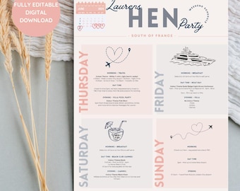 Elegant Hen Party Itinerary Template | Printable Weekend Agenda (Digital Download)