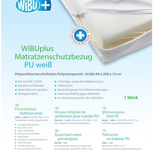 Puede incluir: Funda integral de protección para colchón de PU blanca, dimensiones 90 x 200 x 12 cm, con cremallera oculta. Tejido de poliéster recubierto de poliuretano, transpirable, resistente a bacterias y líquidos. Para usar bajo sábanas.