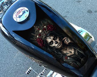 Motorrad-Tank Aufkleber / Aufkleber / universal / wrap / Universeller Schutz für Motorräder / Schädel / Mädchen / Grunge
