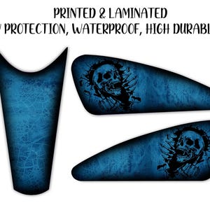 Motorcycle Tank Decal / Sticker 3pcs / Moto Gas Tank Stickers / skull  / grunge / blue for HD