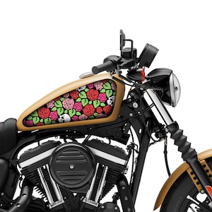 Motorcycle Tank Decal / Sticker 2pcs / Moto Gas Tank Stickers / skull / flowers / for HD