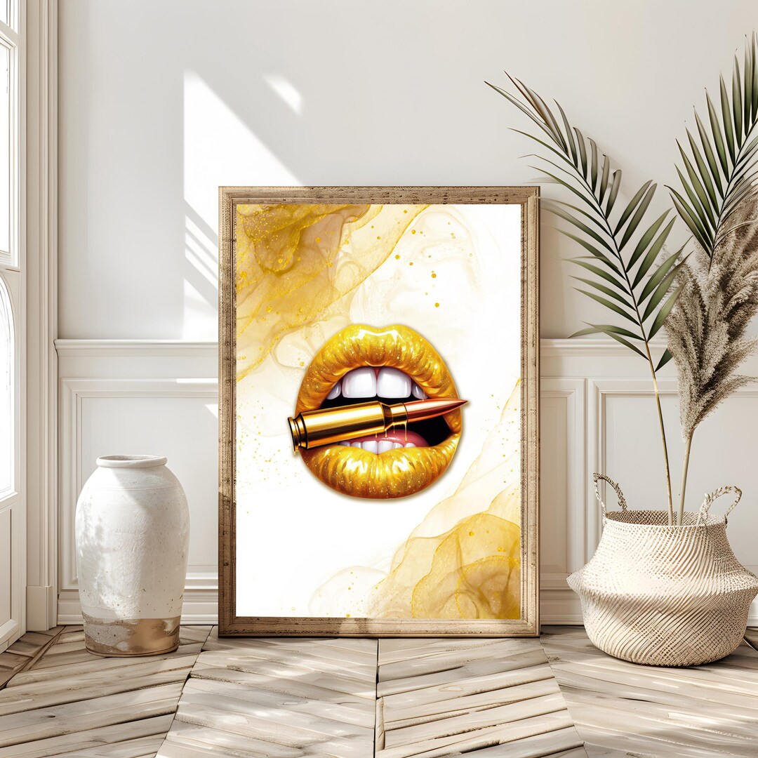 Gold Lips Wall Art Print Bullet Digital Wall Art Print / Preppy ...