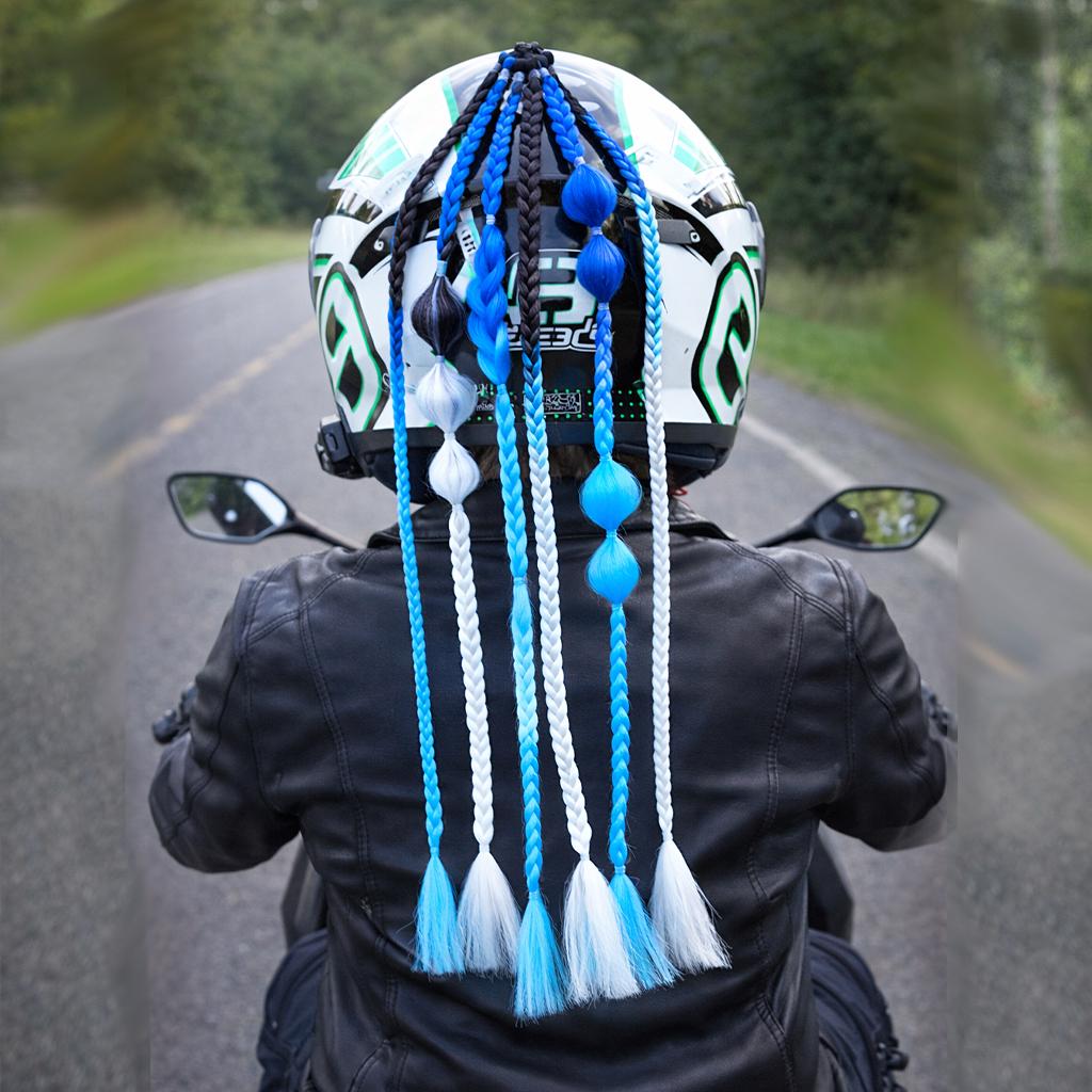 bike helmet for box braids Meiliyizu Helmets Pigtails, Pigtail Ponytail Bicycle Helmet, Braids, Hair Tail, Used All Helmets/Suction Cup, Reusable : Automotive pull and secure to make tight tie onto braids Helmet Decor Pigtail Gradient Braid
