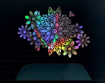 holographic car window sticker / decal / waterproof vinyl decor / boho / flowers