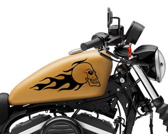 Motorcycle Tank Decal / Sticker 2pcs / Moto Gas Tank Stickers / skull / flames