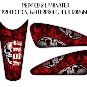 Motorcycle Tank Decal / Sticker 3pcs / Moto Gas Tank Stickers / skull  / abstract / red / flames for HD
