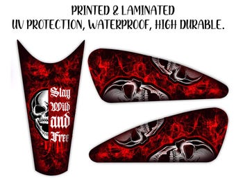 Motorcycle Tank Decal / Sticker 3pcs / Moto Gas Tank Stickers / skull  / abstract / red / flames for HD