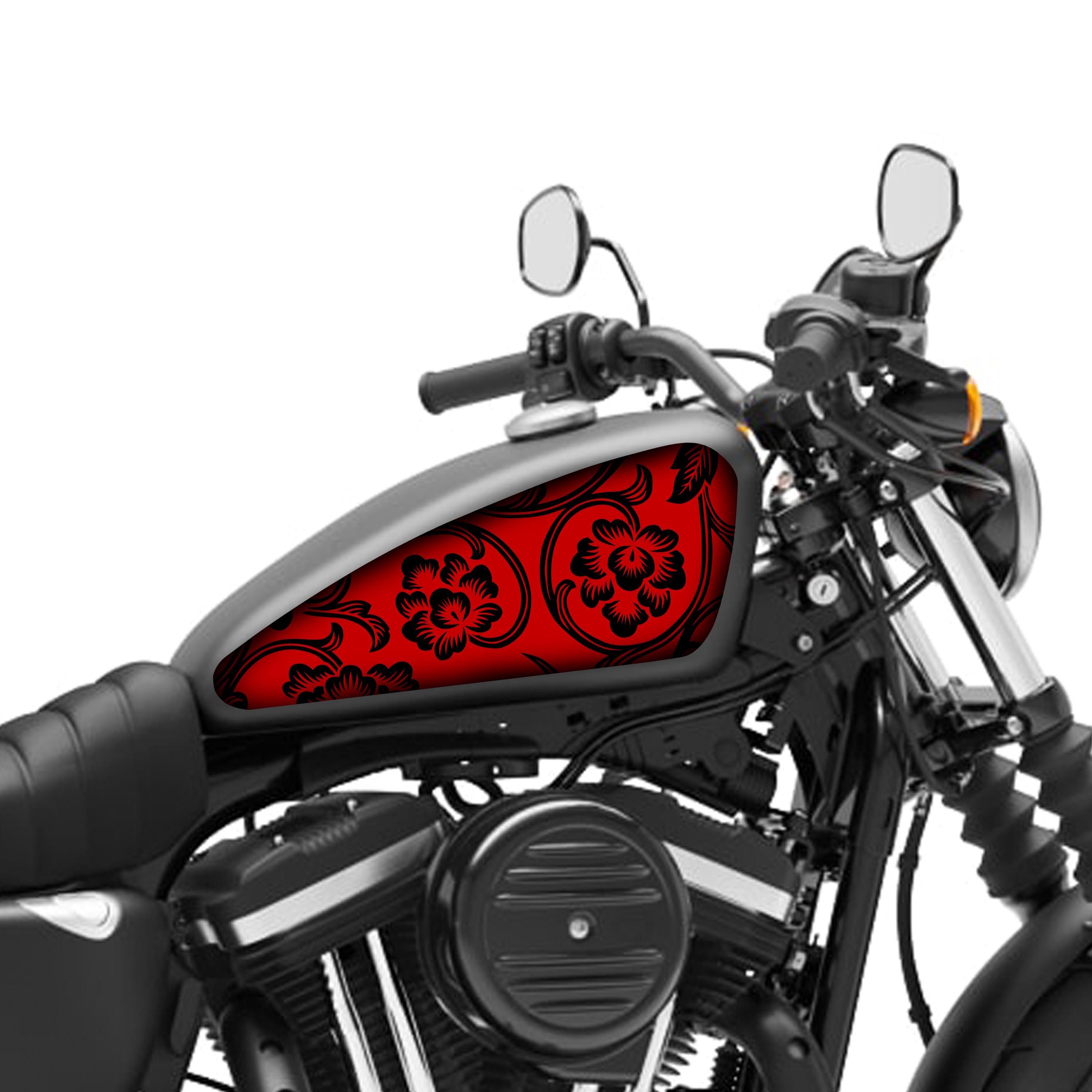 Motorcycle Tank Decal / Sticker 2pcs / Moto Gas Tank Stickers / flowers / red  / abstract for HD