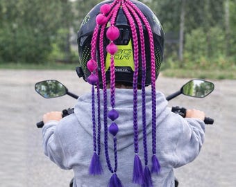 fake braid for motorcycle helmet Detachable Colorful Wig Pigtail Motorbike Long Hair Braid Colorful Motorcycle Ponytail Pigtail Cool Helmet Hair AccessoriesNot Included Helmet (Blue Purple) Home & Kitchen even at high speeds Motorcycle Helmet Braids / Lady