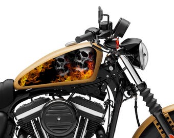 Motorcycle Tank Decal / Sticker 2pcs / Moto Gas Tank Stickers / skull  / abstract / flames for HD