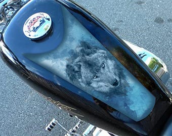 Motorcycle Tank  sticker / decal / universal / wrap / Universal Tank Protection for Motorcycles / wolf / blue