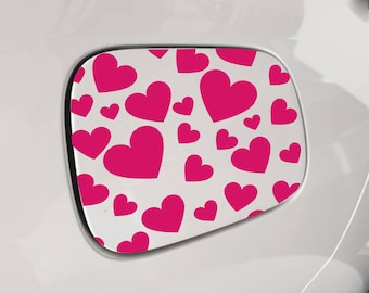 Car gas cap cover decal / hearts / vinyl car sticker / gas tank door sticker / pink / girly