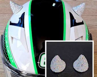 Motorcycle helmet white bling crystal horns / Accessories / moto decorative horns  /  2pcs.