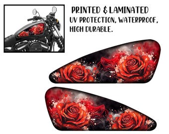 Motorcycle Tank Decal / Sticker 2pcs / Moto Gas Tank Stickers / flowers  / abstract / roses for HD