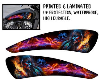 Motorcycle Tank Decal / Sticker 2pcs / Moto Gas Tank Stickers / skull  / abstract / flames for indian