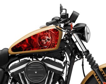 Motorcycle Tank Decal / Sticker 2pcs / Moto Gas Tank Stickers / skull  / abstract / flames for HD