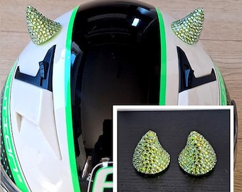 Bocinas de cristal brillantes verde claro para casco de motocicleta / Accesorios / Bocinas decorativas para moto / 2 unidades.