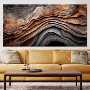 Abstract waves canvas wall art prints Abstract painting Wood wall art Natural wall decor Farmhouse wall art Housewarming gift