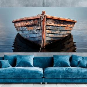 Lake House Canvas Art: Rustic Wooden Boat Print