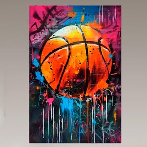 Basketball Graffiti Canvas Print, Sports Street Art
