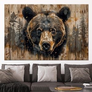 Brown bear canvas wall art prints Animal portrait Bear print Bear painting Wildlife canvas Grizzly bear Farmhouse decor Housewarming gift