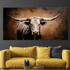 Handmade Texas Longhorn Bull Canvas Art: Wild West Farmhouse Decor